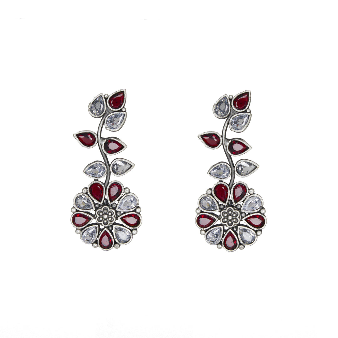 Abhinn Silver Replica Floral Design Stone Studded Studs Earrings for Women