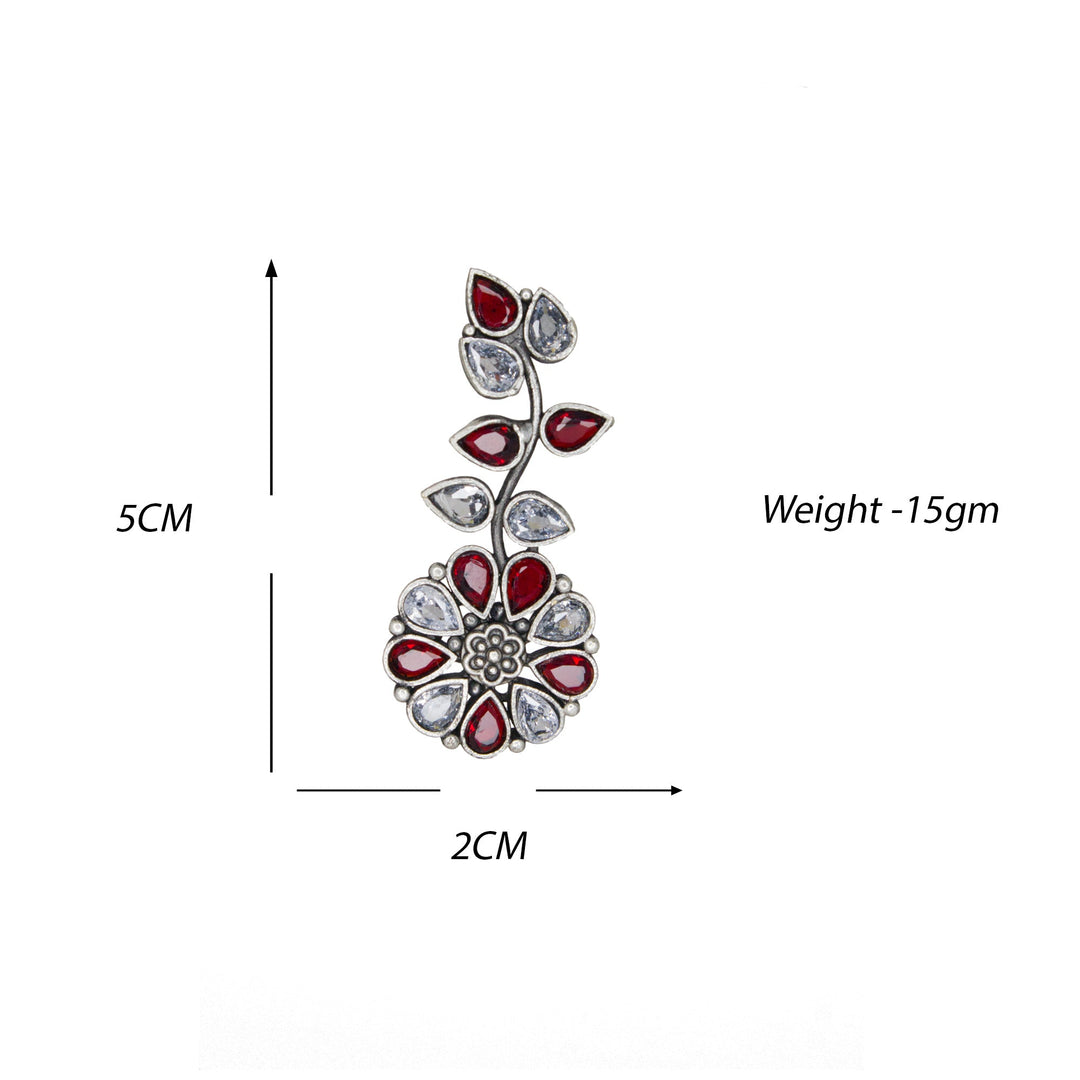 Abhinn Silver Replica Floral Design Stone Studded Studs Earrings for Women