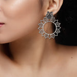 Load image into Gallery viewer, Abhinn Silver Oxidised Peacock and Floral Design Stud Earrings For Women
