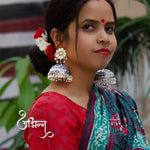 Load image into Gallery viewer, Abhinn Afghani Silver Oxidised Floral Design MIrror Stud Big Jhumka Earring For Women
