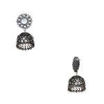 Load image into Gallery viewer, Abhinn Handmade Oxidised Silver Mirror Stud Kundan Stone Jhumka Earrings For Women
