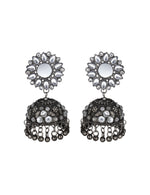 Load image into Gallery viewer, Abhinn Handmade Oxidised Silver Mirror Stud Kundan Stone Jhumka Earrings For Women
