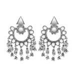 Load image into Gallery viewer, Abhinn Silver Oxidised Floral Design Mirror With Silver Beads Dangler Earrings For Women
