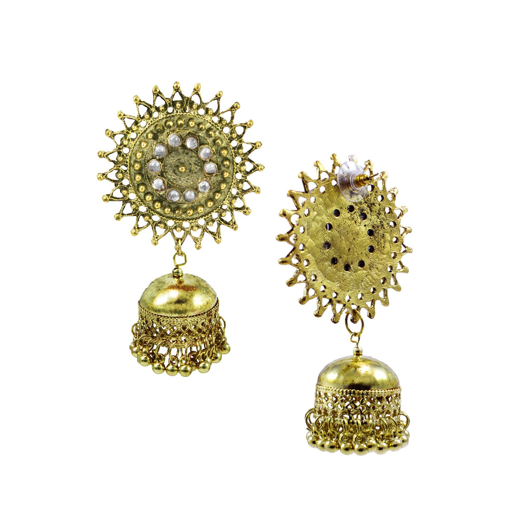 Stylish Golden Oxidised Sun Shaped Jhumka Earrings