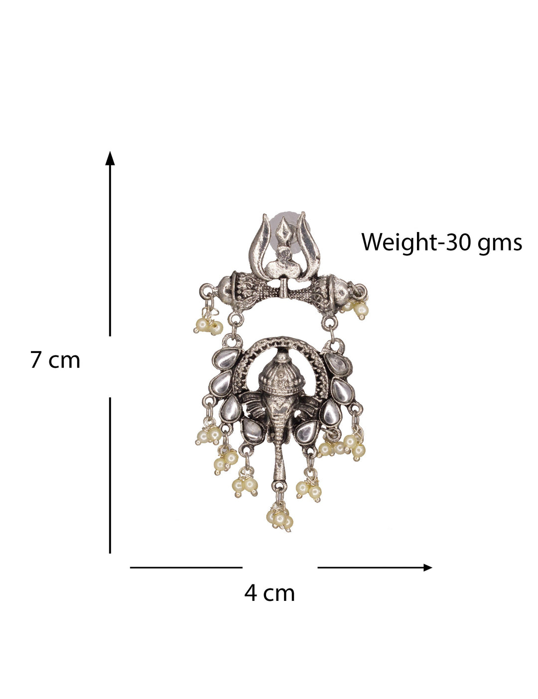 Abhinn Silver Oxidised Ganesha With White Kundan Stone Dangler Earring For Women