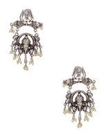 Load image into Gallery viewer, Abhinn Silver Oxidised Ganesha With White Kundan Stone Dangler Earring For Women
