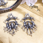 Load image into Gallery viewer, Abhinn Silver Oxidised Ganesha With White Kundan Stone Dangler Earring For Women
