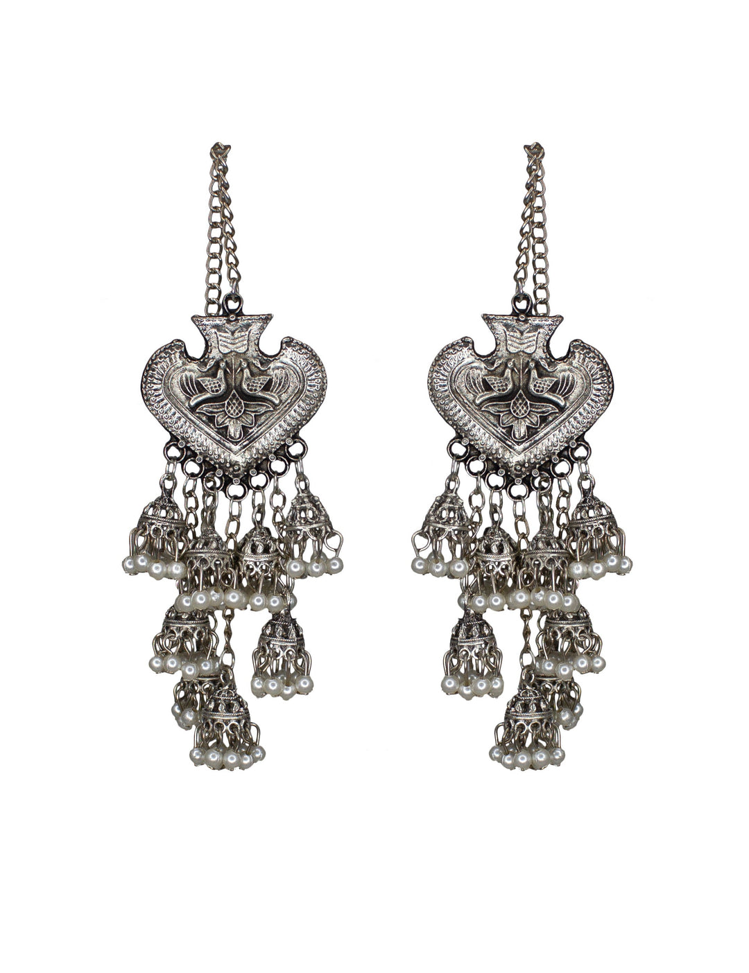 Abhinn Designer 8 Layered German Silver Studs With Jhumki Earrings for Women