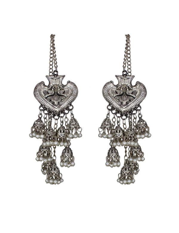Abhinn Designer 8 Layered German Silver Studs With Jhumki Earrings for Women