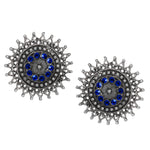 Load image into Gallery viewer, Abhinn Designer Silver Oxidised Sun Shape Blue Big Studs For Women
