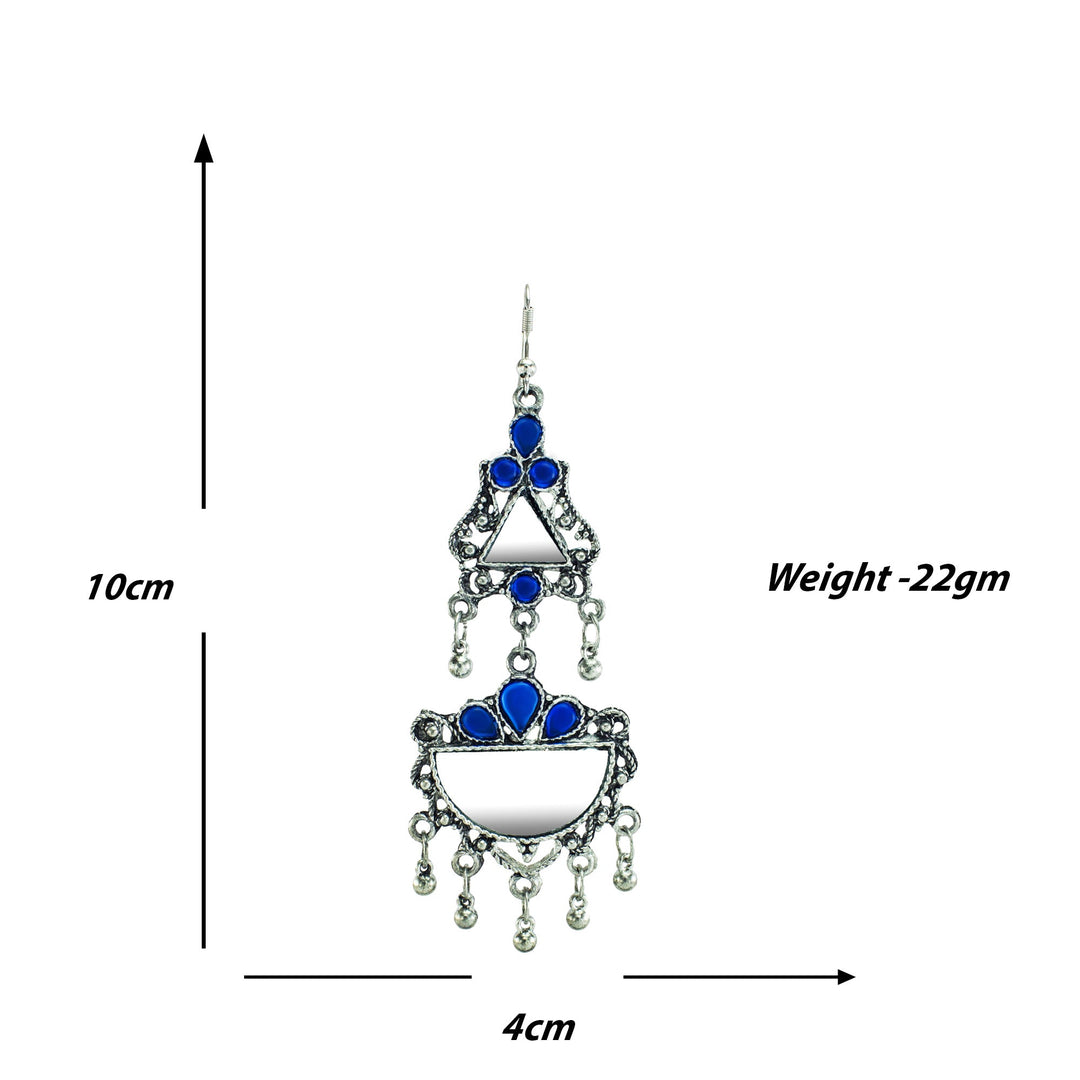 Abhinn Afghani Silver Oxidised Mirror With Stones Dangler Earrings for Women