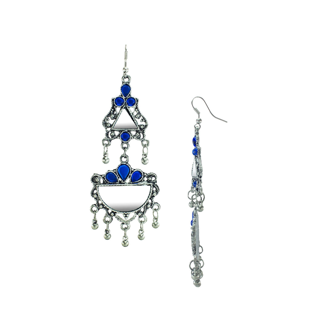 Abhinn Afghani Silver Oxidised Mirror With Stones Dangler Earrings for Women