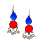 Load image into Gallery viewer, Abhinn Afghani Silver Plated Red-Blue Glass Dangler Earrings For Women

