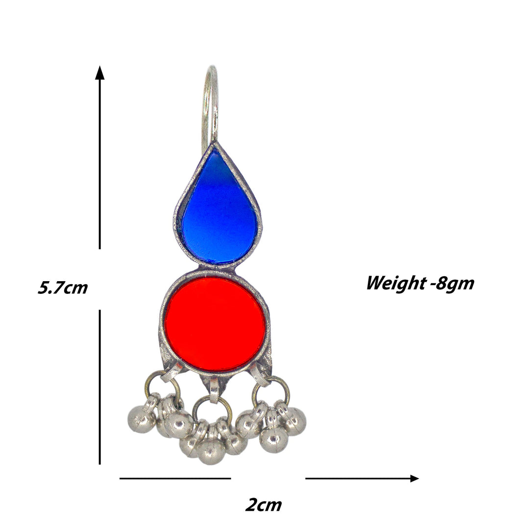 Abhinn Afghani Silver Plated Red-Blue Glass Dangler Earrings For Women