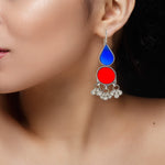 Load image into Gallery viewer, Abhinn Afghani Silver Plated Red-Blue Glass Dangler Earrings For Women
