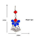 Load image into Gallery viewer, Abhinn Afghani Silver Plated Floral Design Red-Blue Glass Dangler Earrings For Women
