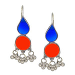 Load image into Gallery viewer, Abhinn Afghani Silver Plated Geometrical Parrot Blue-Red Glass Dangler Earrings For Women
