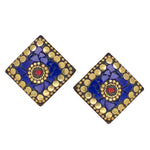 Load image into Gallery viewer, Abhinn Handmade Tibetan Gold Plated Blue Square Stud Earrings For Women
