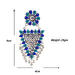 Load image into Gallery viewer, Abhinn Silver Oxidised Geometrical Design Blue Dangler Earrings For Women
