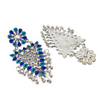 Load image into Gallery viewer, Abhinn Silver Oxidised Geometrical Design Blue Dangler Earrings For Women

