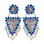 Load image into Gallery viewer, Abhinn Silver Oxidised Geometrical Design Blue Dangler Earrings For Women

