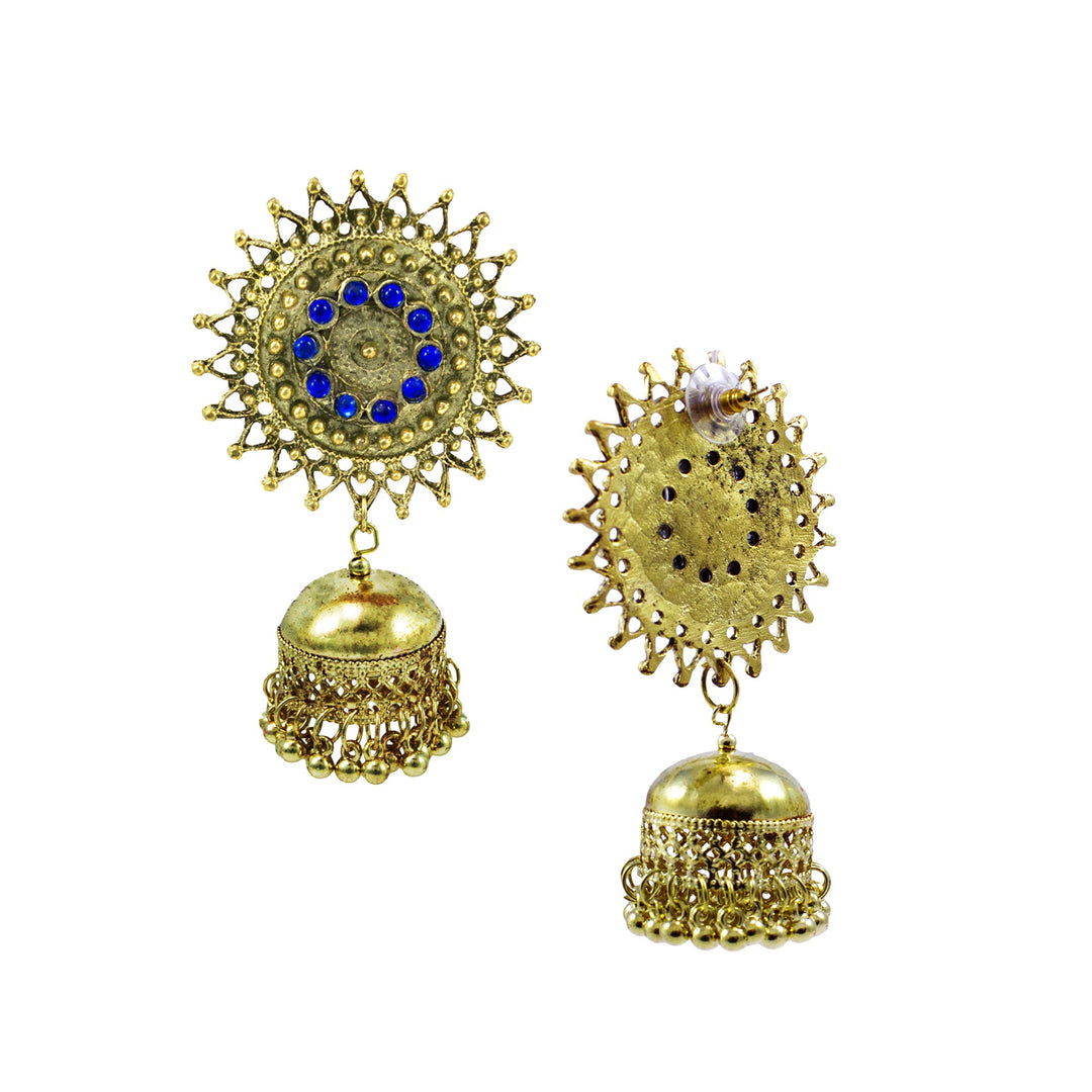 Abhinn Stylish Golden Oxidised Sun Shaped Jhumka Earrings For Women
