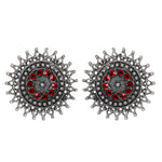 Load image into Gallery viewer, Abhinn Designer Silver Oxidised Sun Shape Red Big Studs For Women
