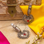 Load image into Gallery viewer, Abhinn Silver Replica Peacock Red Studs Dangler Earrings For Women
