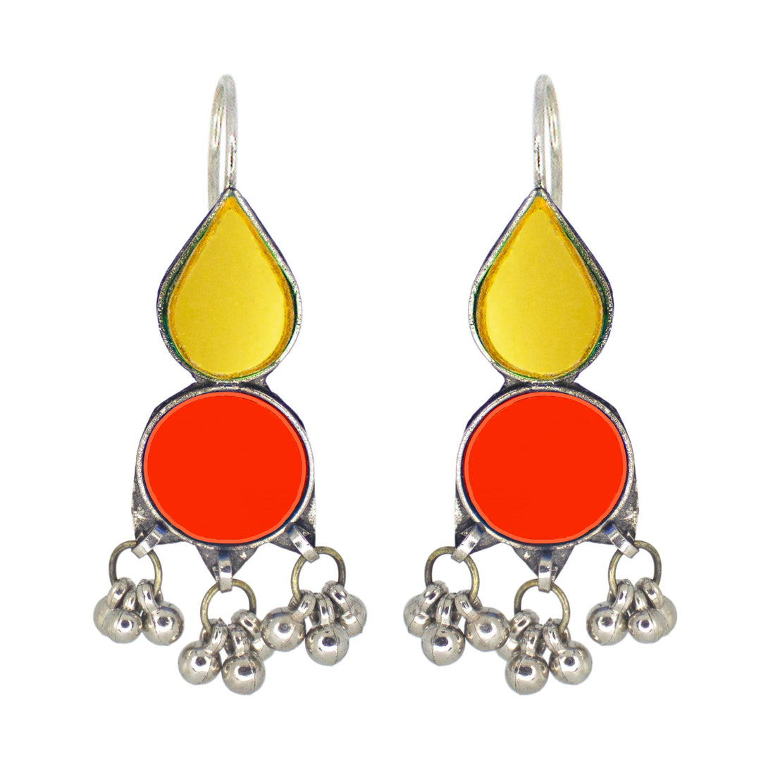 Abhinn Afghani Silver Plated Yellow-Red Glass Dangler Earrings For Women