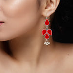 Load image into Gallery viewer, Abhinn Afghani Silver Plated Petal Shape Red Glass Dangler Earrings For Women
