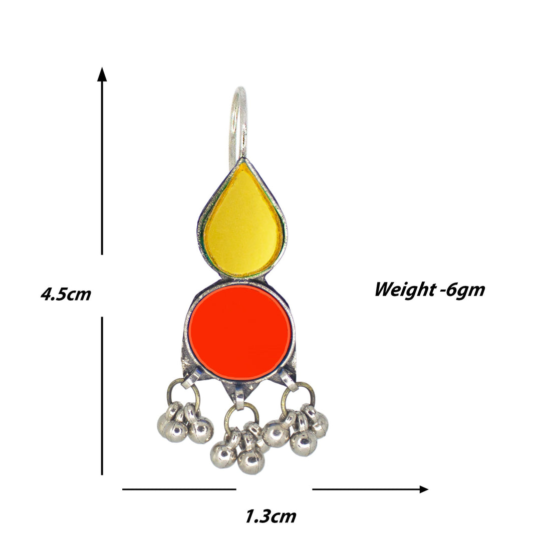 Abhinn Afghani Silver Plated Geometrical Parrot Yellow-Red Glass Dangler Earrings For Women