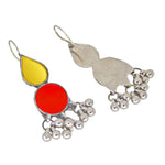 Load image into Gallery viewer, Abhinn Afghani Silver Plated Geometrical Parrot Yellow-Red Glass Dangler Earrings For Women
