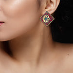 Load image into Gallery viewer, Abhinn Handmade Tibetan Gold Plated Red Diamond Studs earrings For Women
