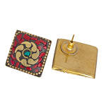 Load image into Gallery viewer, Abhinn Handmade Tibetan Gold Plated Red Diamond Studs earrings For Women
