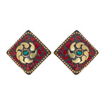 Load image into Gallery viewer, Abhinn Handmade Tibetan Gold Plated Red Diamond Studs earrings For Women
