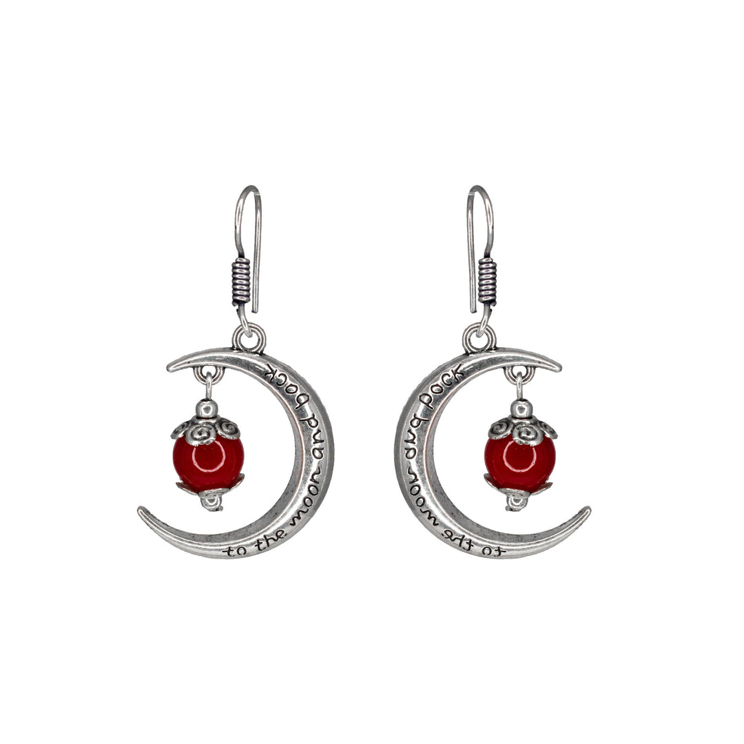 Abhinn Unique Silver Moon Shaped Mahroon Dangler Earrings For Women