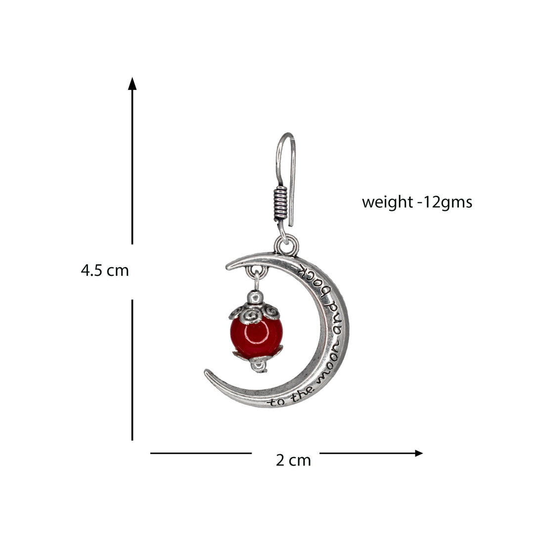 Abhinn Unique Silver Moon Shaped Mahroon Dangler Earrings For Women