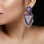 Load image into Gallery viewer, Abhinn Silver Oxidised Geometrical Design Red-Blue Dangler Earrings For Women
