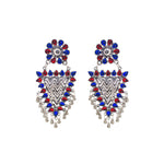 Load image into Gallery viewer, Abhinn Silver Oxidised Geometrical Design Red-Blue Dangler Earrings For Women

