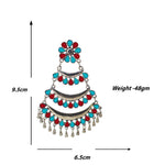 Load image into Gallery viewer, Abhinn Silver Oxidised Triple Layered Multi Colour Red-Sky Blue Dangler Earrings For Women
