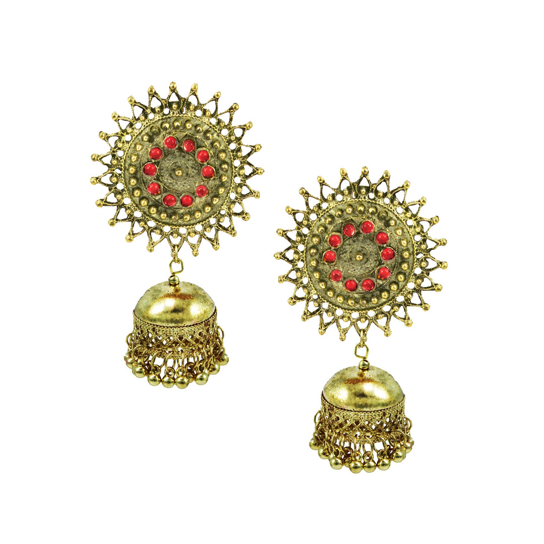Abhinn Stylish Golden Oxidised Sun Shaped Jhumka Earrings For Women