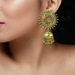 Load image into Gallery viewer, Abhinn Stylish Golden Oxidised Sun Shaped Jhumka Earrings For Women
