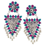 Load image into Gallery viewer, Abhinn Silver Oxidised Geometrical Design Pink-Blue Dangler Earrings For Women
