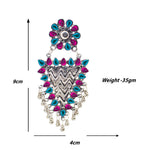 Load image into Gallery viewer, Abhinn Silver Oxidised Geometrical Design Pink-Blue Dangler Earrings For Women

