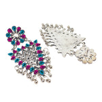 Load image into Gallery viewer, Abhinn Silver Oxidised Geometrical Design Pink-Blue Dangler Earrings For Women
