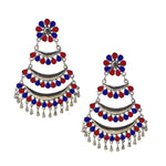 Load image into Gallery viewer, Abhinn Silver Oxidised Triple Layered Multi Colour Blue-Red Dangler Earrings For Women
