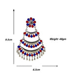 Load image into Gallery viewer, Abhinn Silver Oxidised Triple Layered Multi Colour Blue-Red Dangler Earrings For Women

