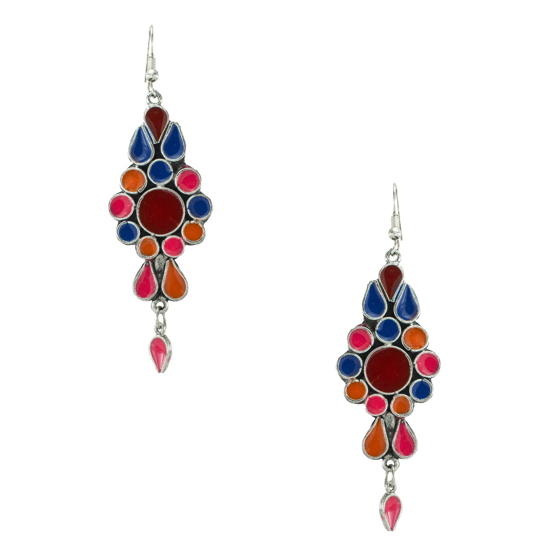 Abhinn Meenakari Afghani Silver Non-Precious Metal Earring for Women
