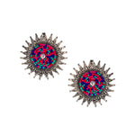 Load image into Gallery viewer, Abhinn Unique Oxidised Silver Sun Shaped Multi Color Beaded Stud Earrings For Women
