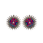Load image into Gallery viewer, Abhinn Unique Oxidised Silver Sun Shaped Multi Color Beaded Stud Earrings For Women
